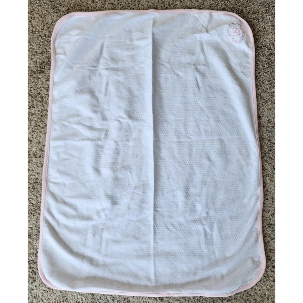 Little Me Thin Baby Girl‎ Blanket White/Pink Polka Dot Flower Embroidery 30